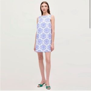 Hill House The Charlie Cotton Shift Dress Blue Shell Mosaic